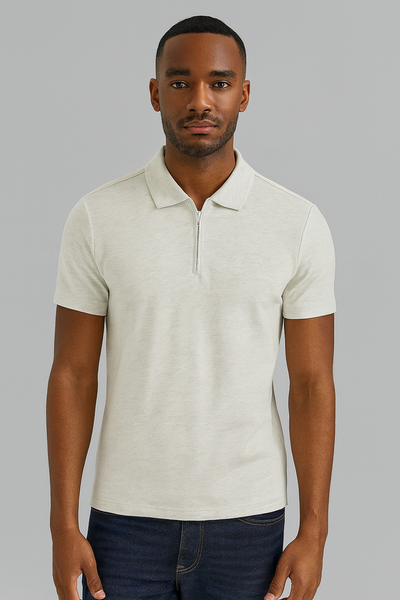 Ottmeal Zip Placket Polo Shirt With Chest Logo Ecru