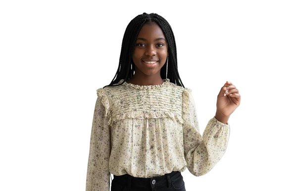 Cream Ditsy Floral Front Pleated Blouse Assorted