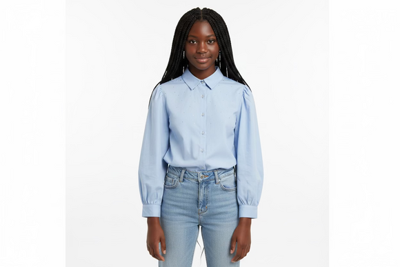 Lt Blue Rhinestone Shirts Pale Blue