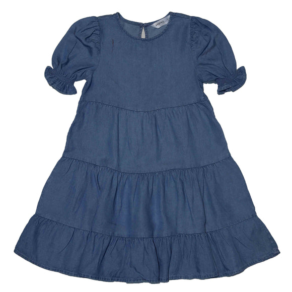 Lyocell Square Neck Tiered Dress Light Wash