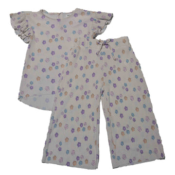 Beige Wideleg And Top Pleated Floral Pink Aop Set Beige