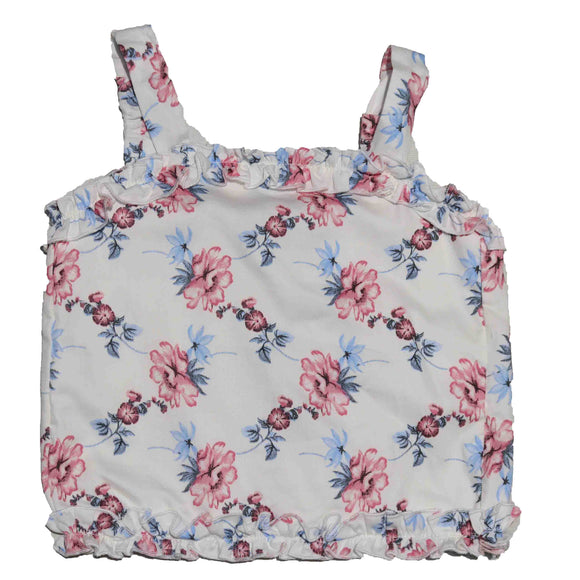 Blue Floral Satin Frills Blouse And Trouser