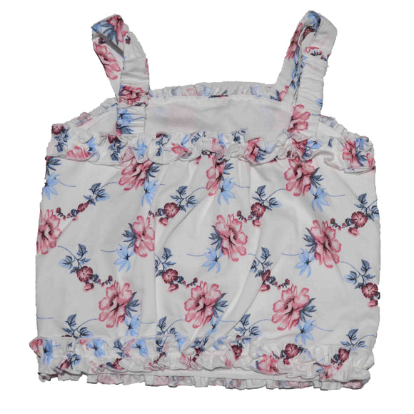 Blue Floral Satin Frills Blouse And Trouser