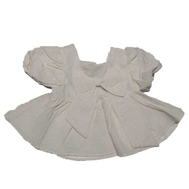 Cream Textured Woven Dress With Bow - 0