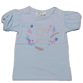 Blue Puff Sleeve Print Top