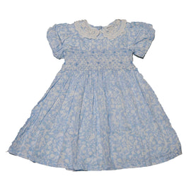 Blue Lace Neck Printed Dress - 0