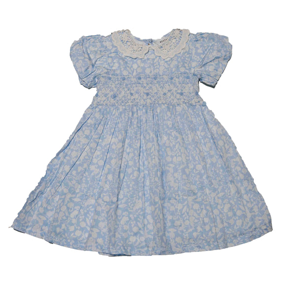 Blue Lace Neck Printed Dress