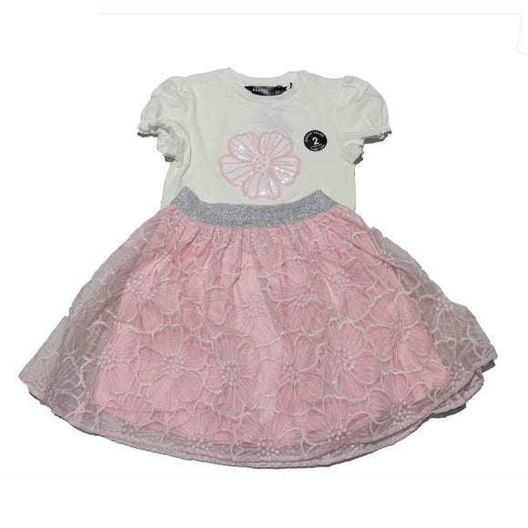 Pink Lace Skirt With White Tshirt Set