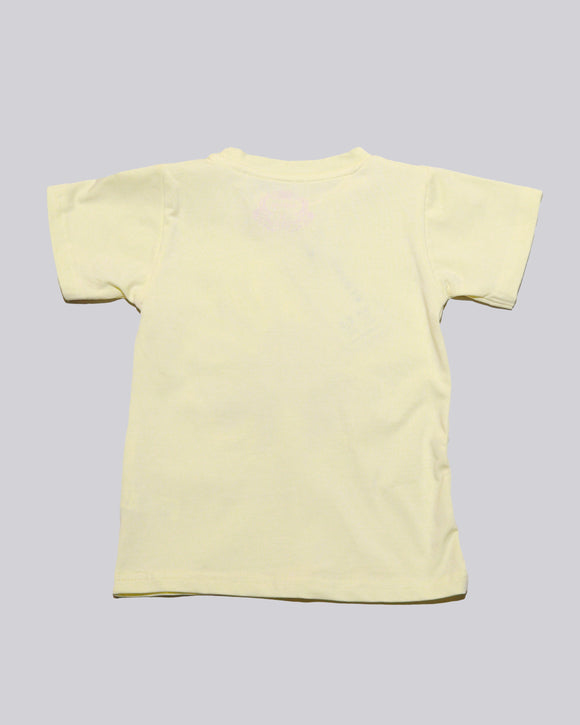 Yellow Placement Pritn With Chiffon Work T Shirt