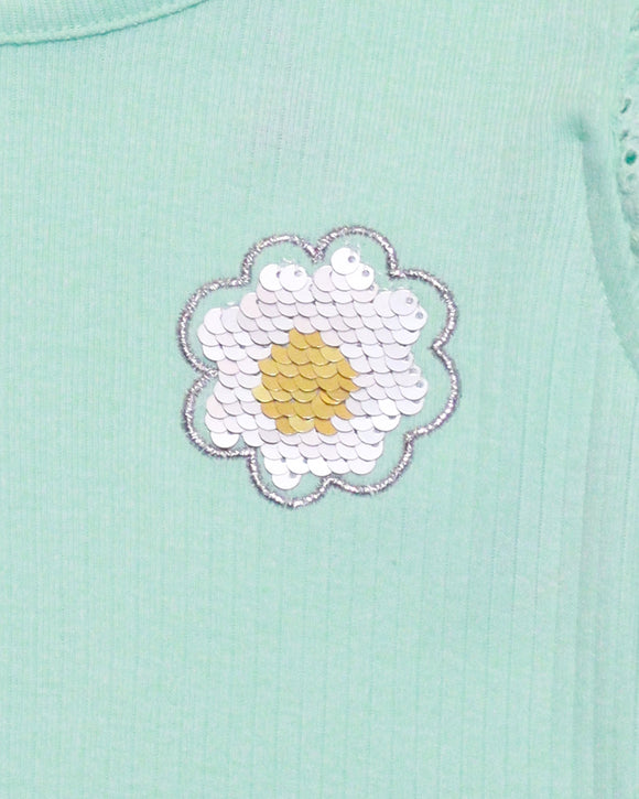 Green Printed Schifly Frill Sleeves T Shirts