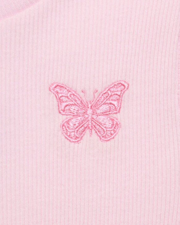 Pink Placement Embroidery Rib T Shirt
