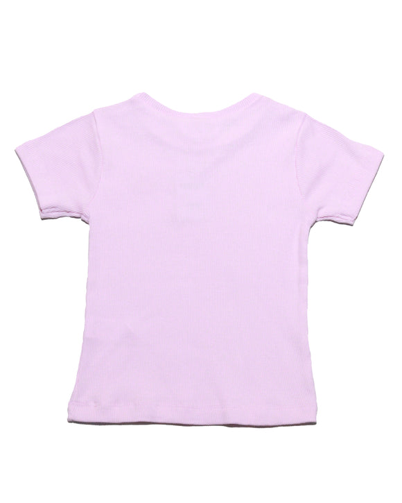 Pink Placement Embroidery Rib T Shirt
