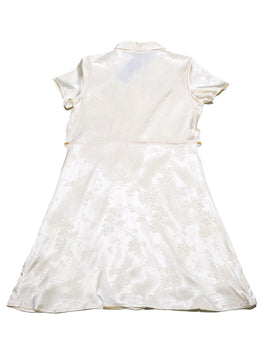 Beige Front Tie Jacquard Dress - 0