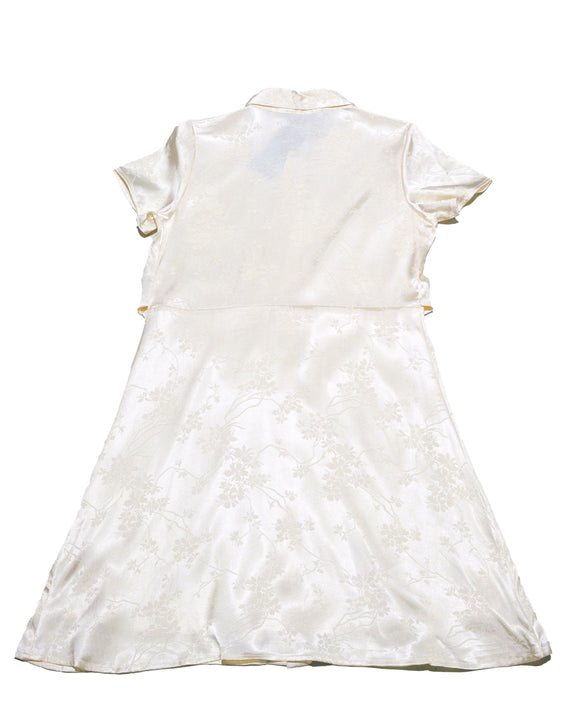 Beige Front Tie Jacquard Dress