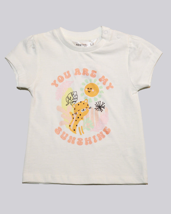 White Cat Placement Print T Shirt