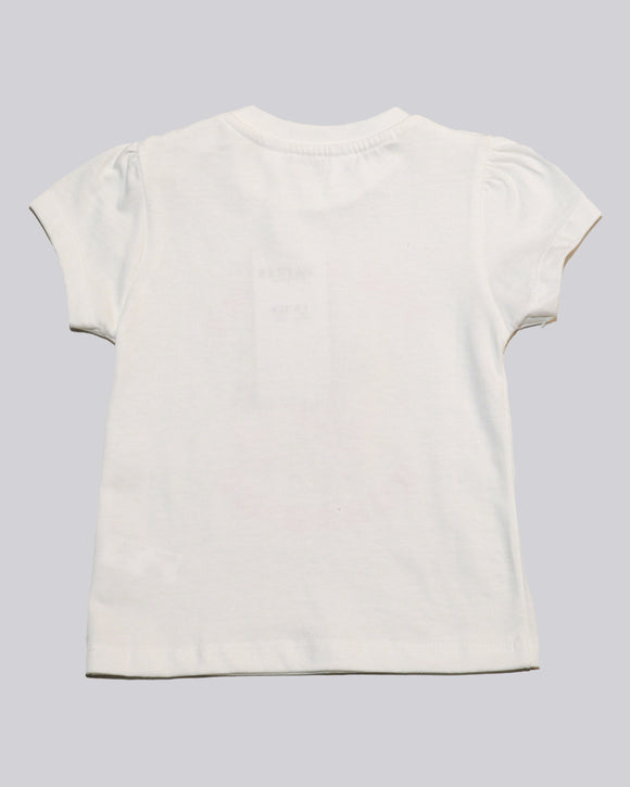 White Cat Placement Print T Shirt