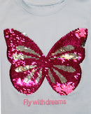 Sky Blue Butterfly Sequins T Shirt-3