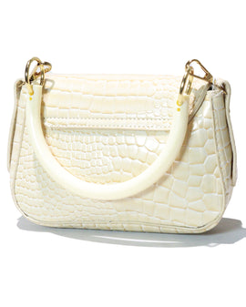 White Texture Embellished Crossbody Bag - 0