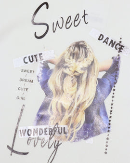 White Jacquard Drop Shoulder With Girly Print - 0