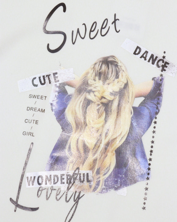 White Jacquard Drop Shoulder With Girly Print