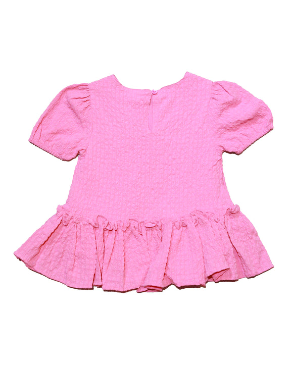 Dark Pink Textured Woven Peplum Blouse