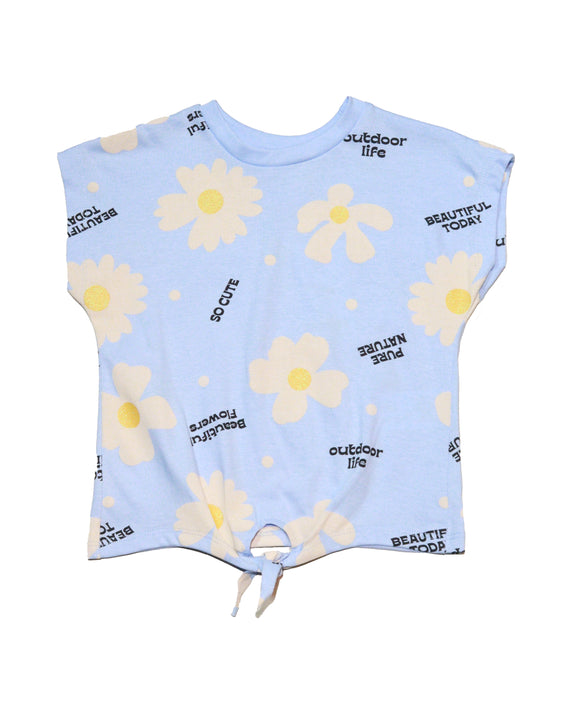 Blue Flower Aop Crop T Shirt