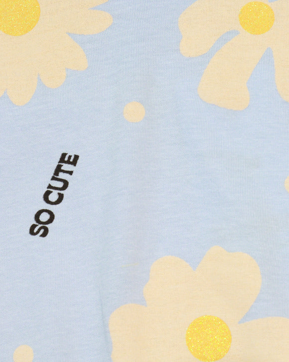 Blue Flower Aop Crop T Shirt