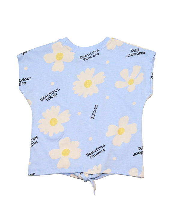 Blue Flower Aop Crop T Shirt