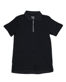 Black Flock Print Zipneck Polo-1