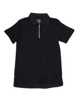 Black Flock Print Zipneck Polo