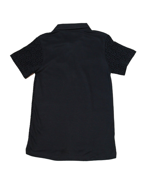 Black Flock Print Zipneck Polo