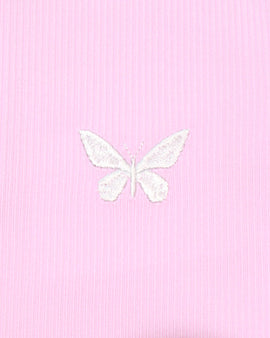 Pink Embroidered Rib Top With Contrast Color Pale - 0