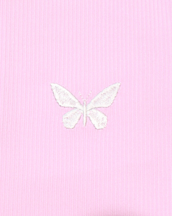 Pink Embroidered Rib Top With Contrast Color Pale