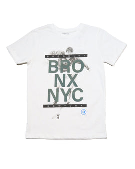 White Nyc Bronx Skater Tee With Flock Print