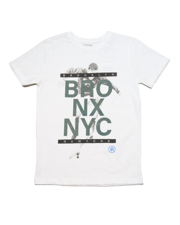 White Nyc Bronx Skater Tee With Flock Print