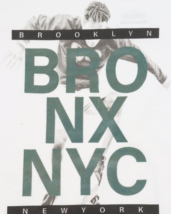 White Nyc Bronx Skater Tee With Flock Print