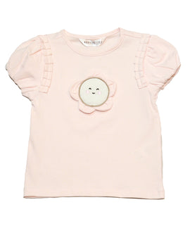 Pink 3D Flower Applique T Shirt Pale