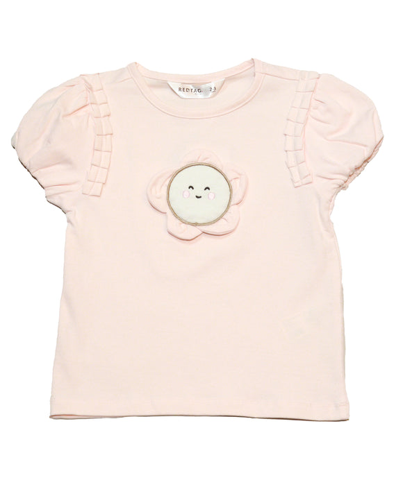 Pink 3D Flower Applique T Shirt Pale