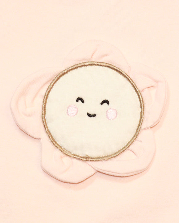 Pink 3D Flower Applique T Shirt Pale