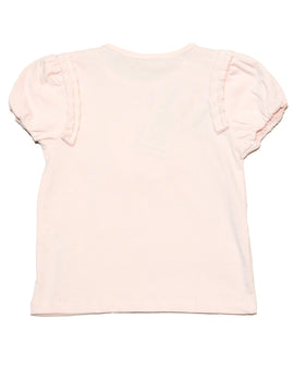 Pink 3D Flower Applique T Shirt Pale - 0