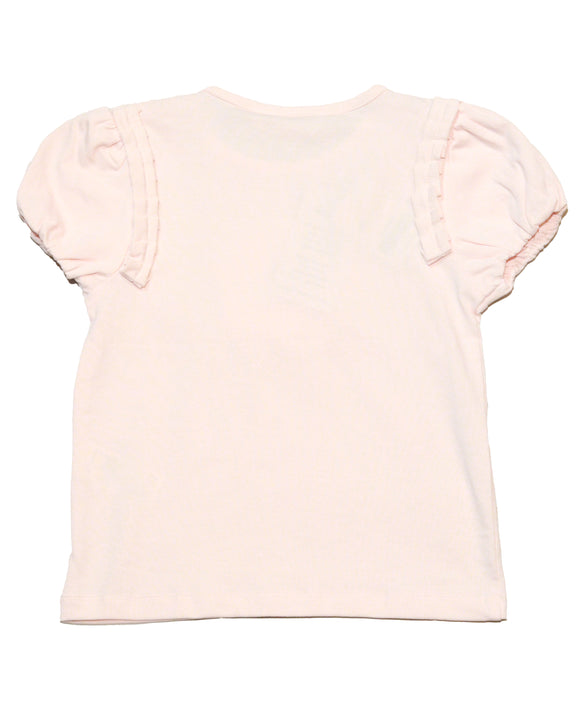 Pink 3D Flower Applique T Shirt Pale