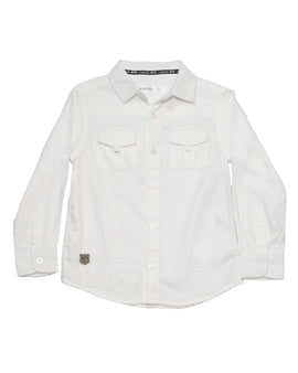 White Long Sleeve Double Pocket Dobby Shirt