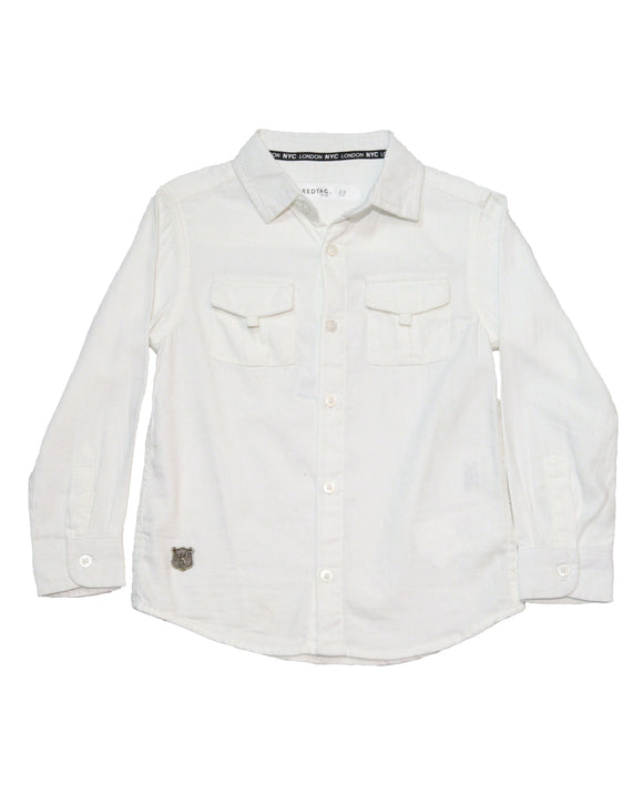 White Long Sleeve Double Pocket Dobby Shirt