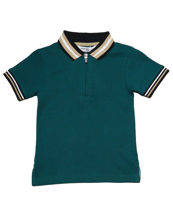 Green Polcorn Knit Polo T Shirt Dark