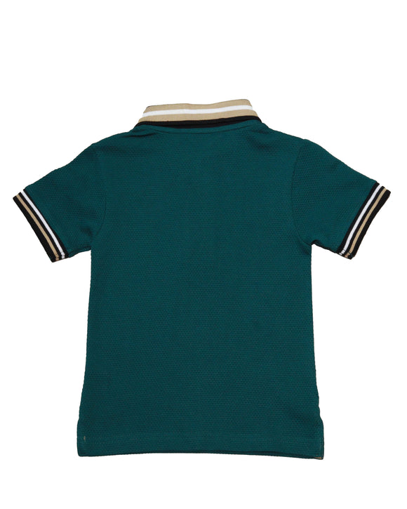 Green Polcorn Knit Polo T Shirt Dark