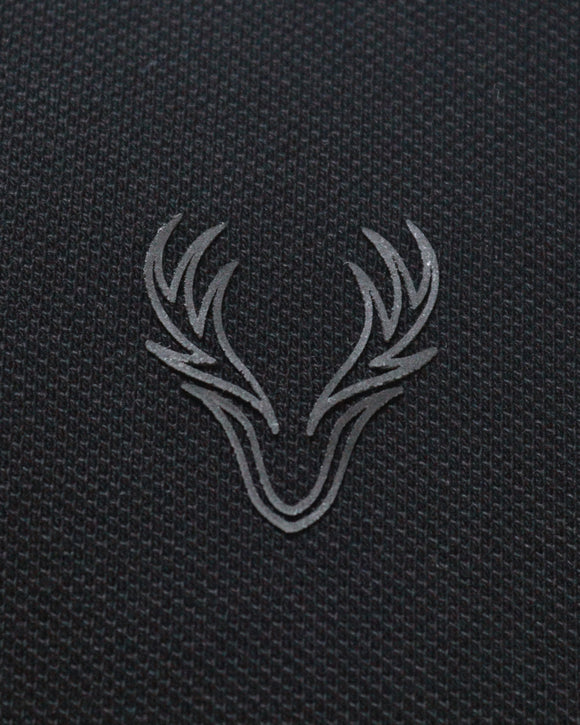 Black Mao Collar Polo Shirt With Chest