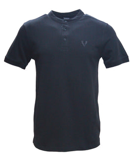 Black Mao Collar Polo Shirt With Chest