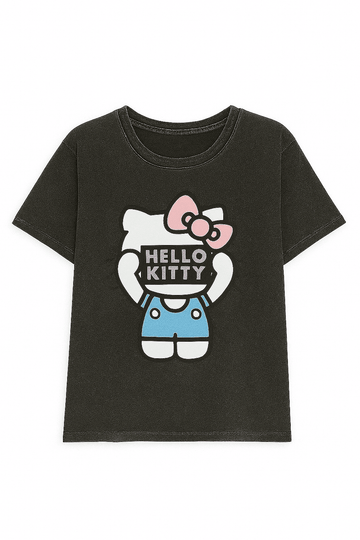 Acid Wash Hello Kitty Printed T Shirt Nawao.com