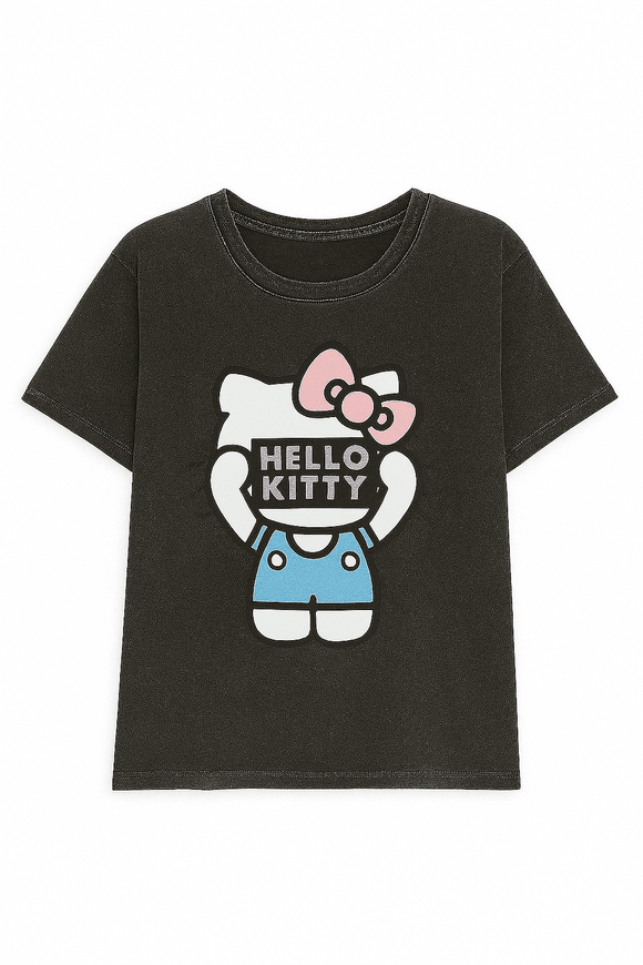 Acid Wash Hello Kitty Printed T Shirt Nawao.com