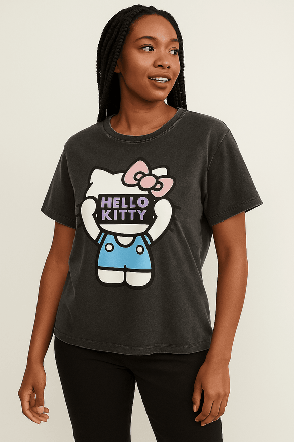 Acid Wash Hello Kitty Printed T Shirt Nawao.com